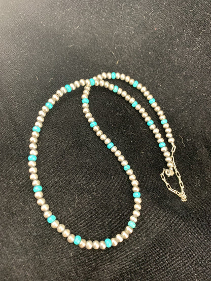 Navajo 4mm Sterling Silver Beads Blue Turquoise Bead Necklace 22”