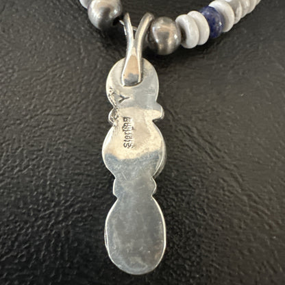 Blue Lapis White MOP Howlite Pendant Navajo Sterling Silver Necklace 19656