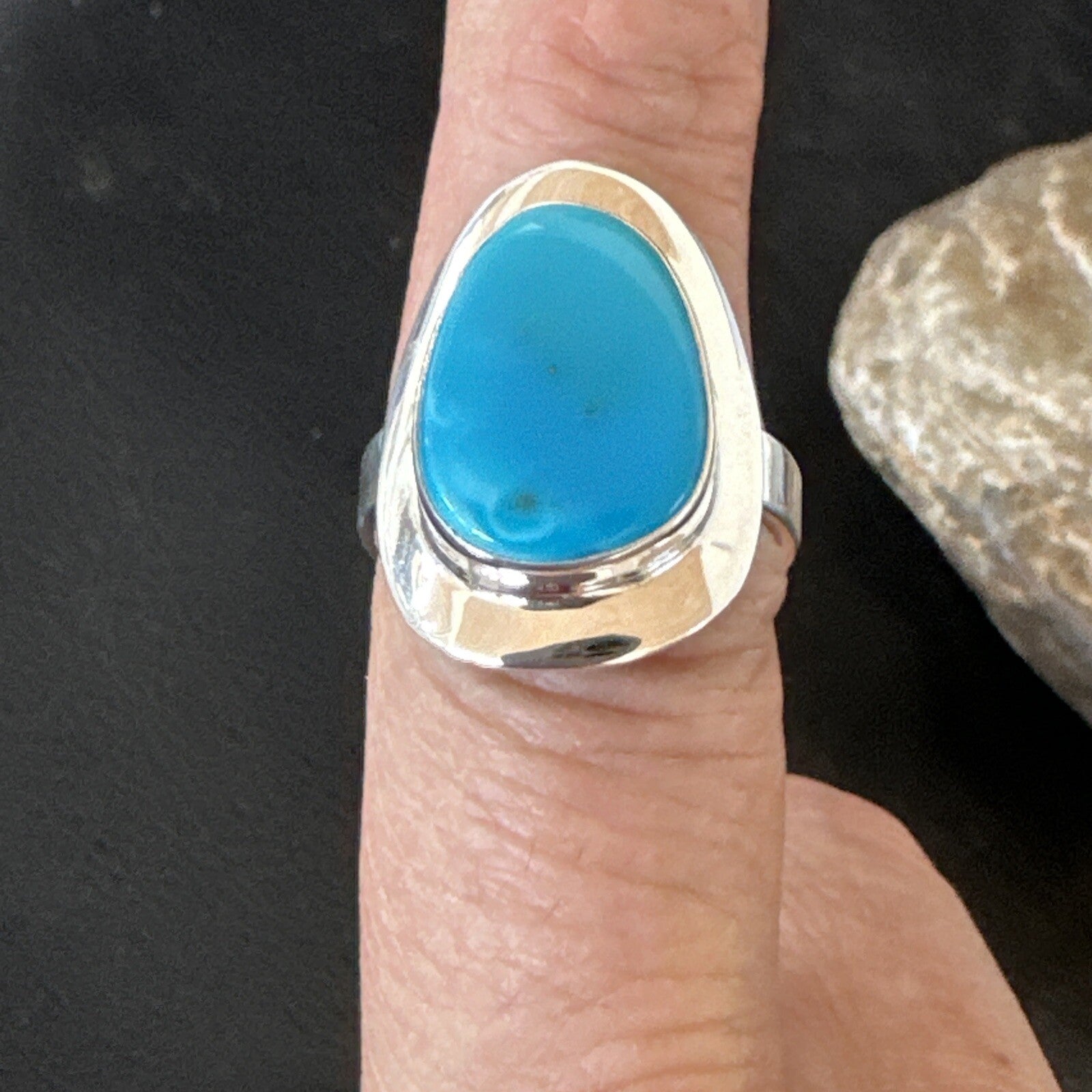 Southwestern Sterling Silver Blue Kingman Turquoise Ring Size 7.5 18525