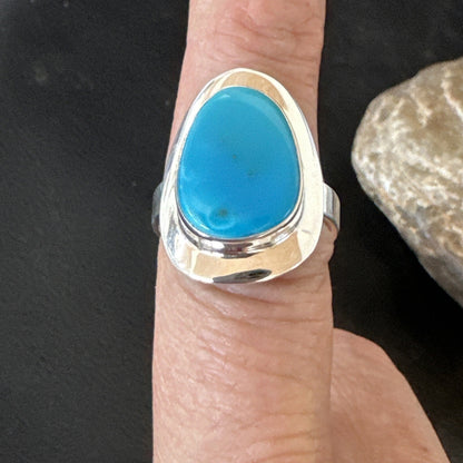 Southwestern Sterling Silver Blue Kingman Turquoise Ring Size 7.5 18525