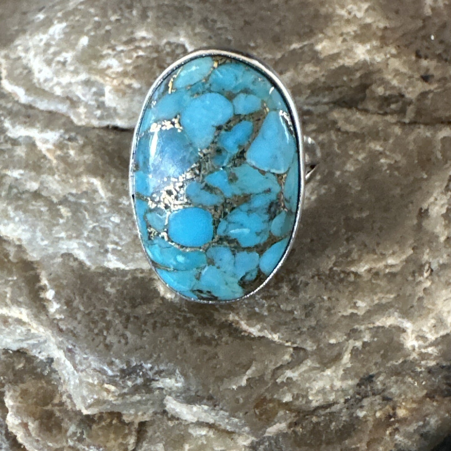 Mohave Native Navajo Sterling Silver Blue Turquoise Ring Sz 7 18242