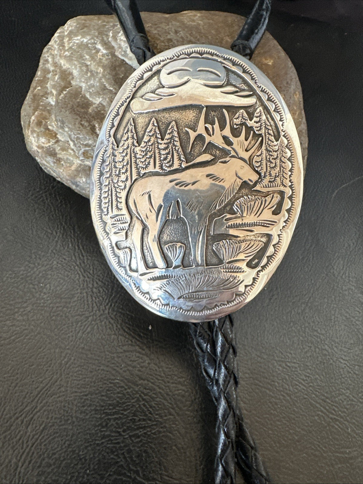 H Joe Mens Stamped Reindeer Navajo Sterling Silver Bolo Tie 19425