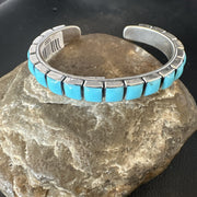 Blue Kingman SB Turquoise Navajo Cuff Bracelet 6.5" | Sterling Silver | Authentic Native American Handmade | 19069