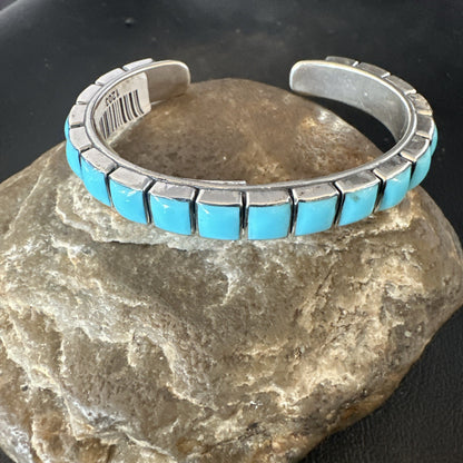 Blue Kingman SB Turquoise Navajo Sterling Silver Cuff Bracelet 6.5" 19069