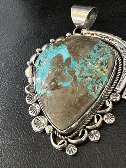 XXL Men Women Blue Turquoise Sterling Silver Pendant Navajo 19529