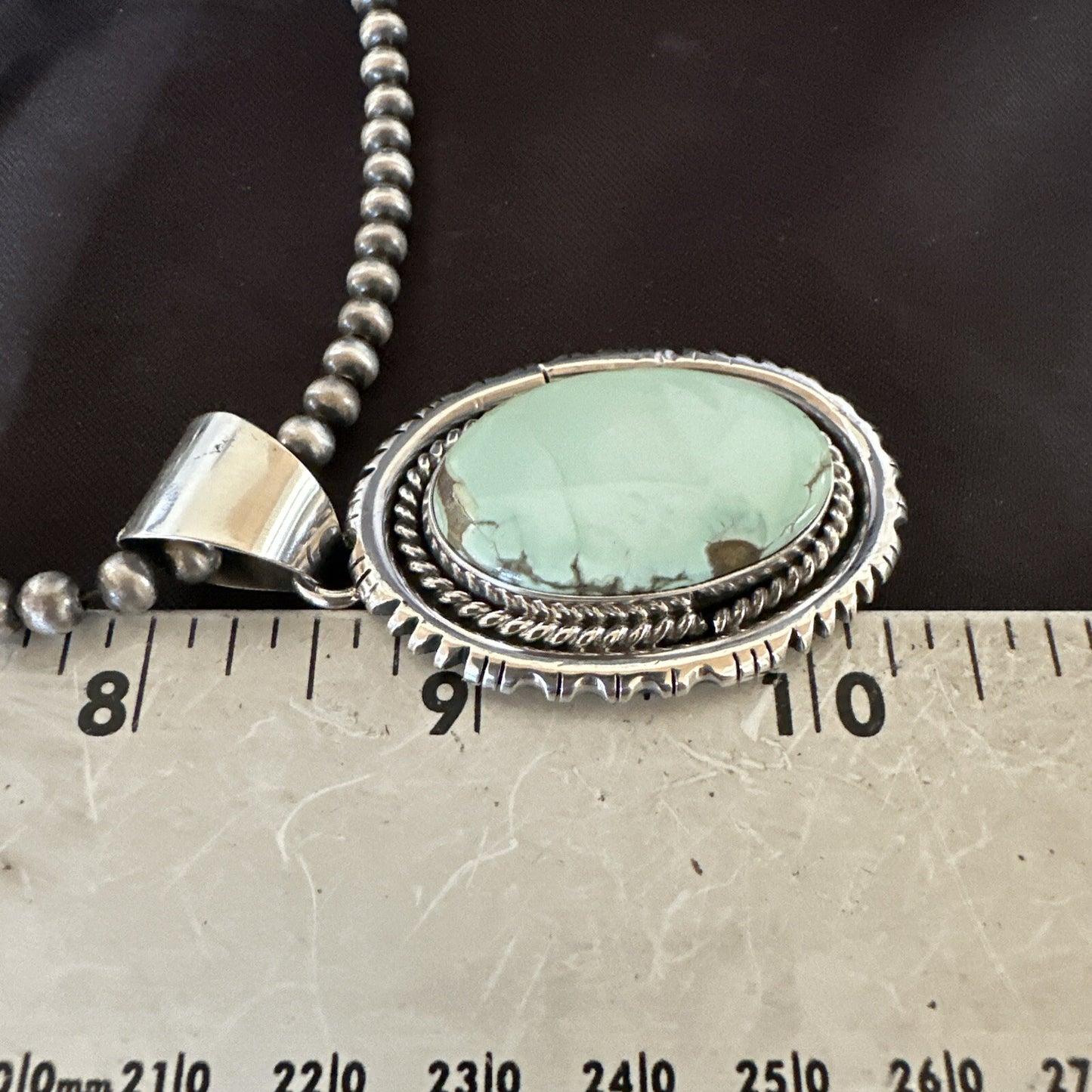 Mens Women Navajo Sterling Silver Green Turquoise Necklace Pendant 18194