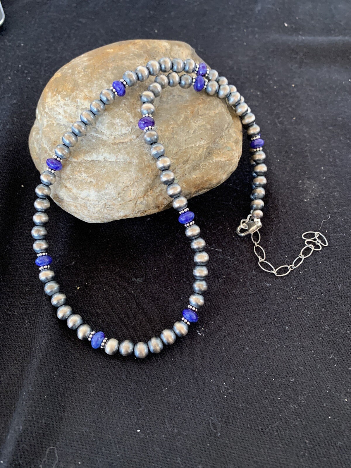 Purple Stone Bead Navajo Pearls Sterling Silver Necklace 20" 96320