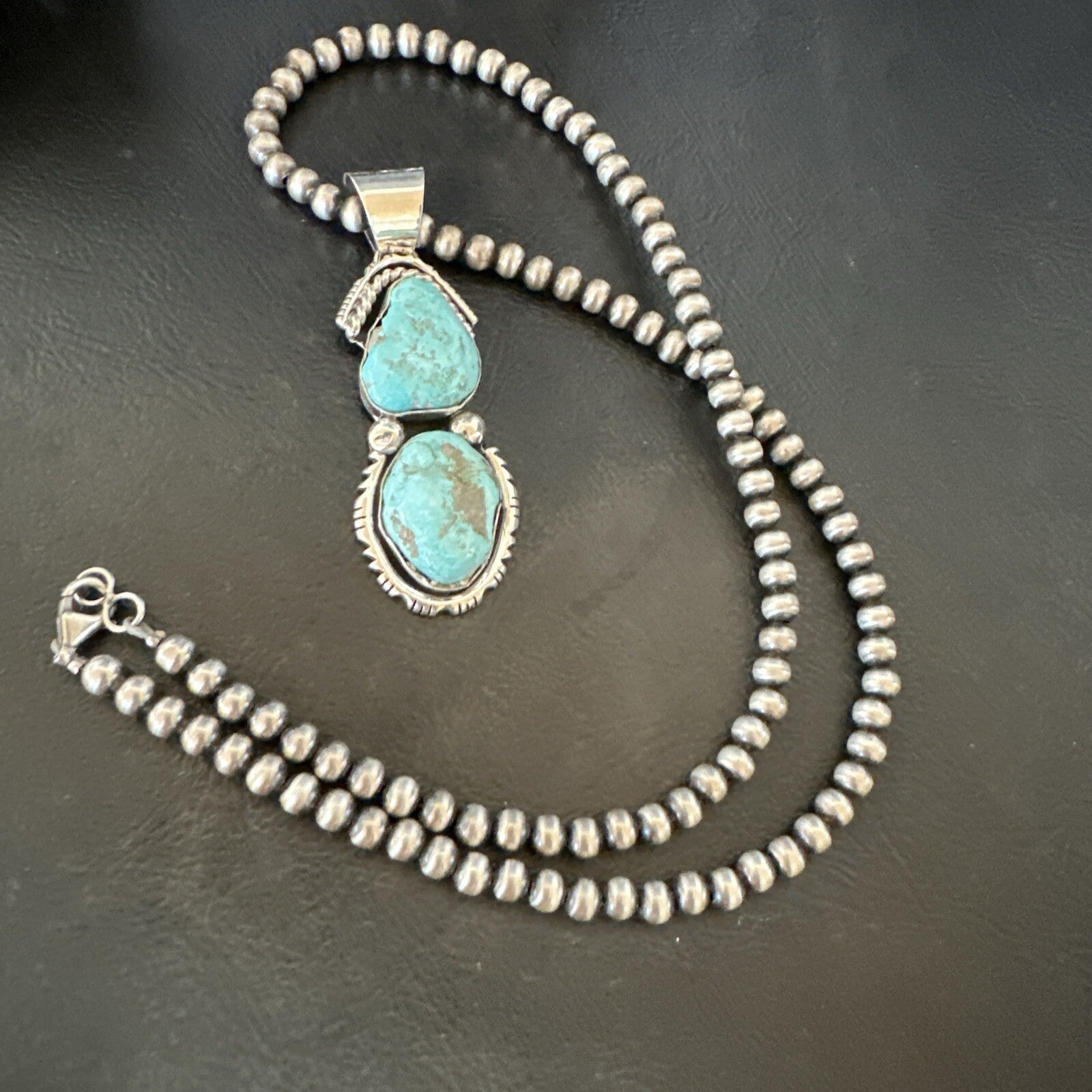 Blue Turquoise 2 Stone Navajo Sterling Silver Cluster Pendant 18308