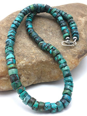 Turquoise 8mm Heishi Southwestern Beads Necklace 20" | Sterling Silver | Authentic Native American Handmade | 4348
