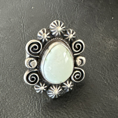 Women Blue Dry Creek Turquoise Navajo Sterling Silver Ring Sz 9 17773