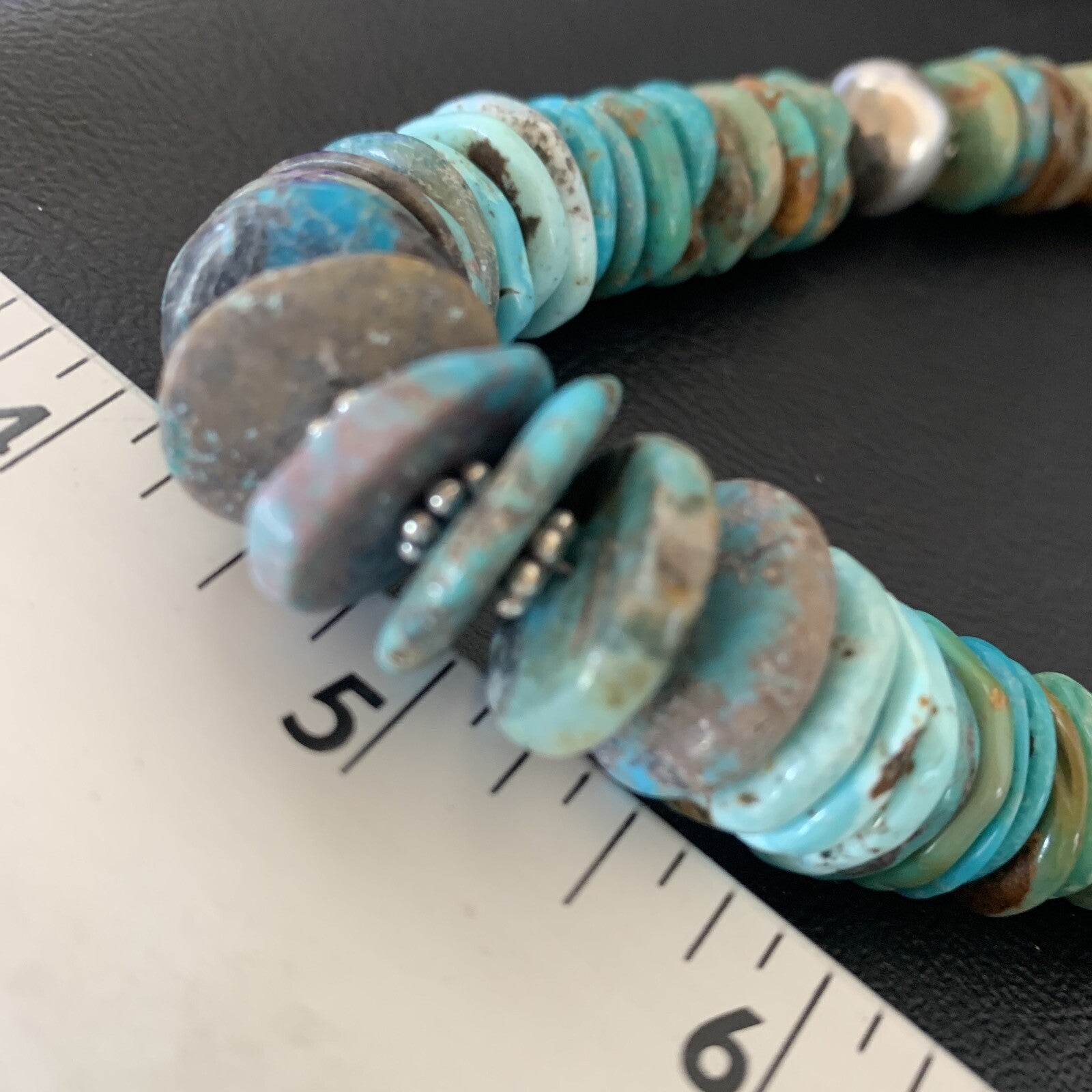 Blue Green Turquoise Navajo Sterling Silver Necklace 20" 11962