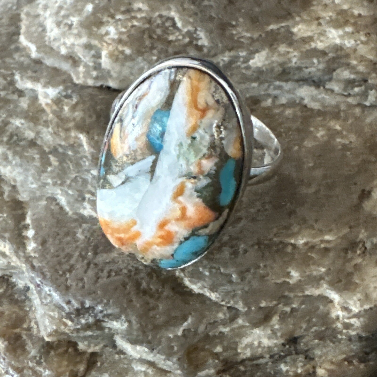 Blue Turquoise Spiny Oyster Southwestern Sterling Silver Ring Size 8 18439