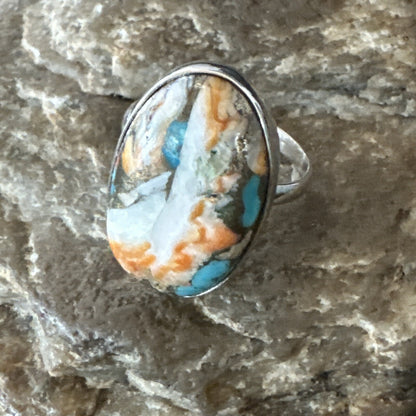 Blue Turquoise Spiny Oyster Southwestern Sterling Silver Ring Size 8 18439