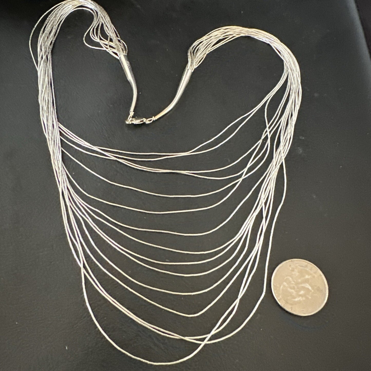 Graduated Bib Heishi Liquid All Sterling Silver 15S Necklace 24" 17242