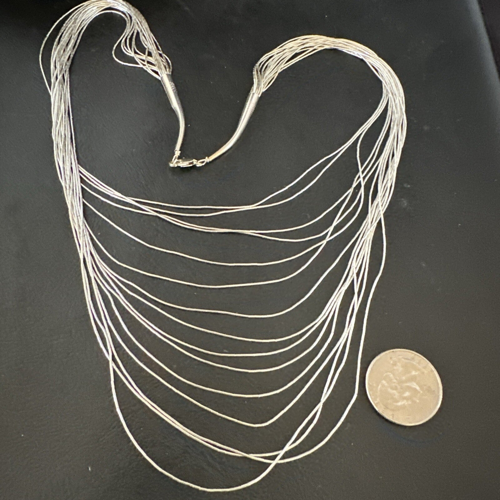 Graduated Bib Heishi Liquid All Sterling Silver 15S Necklace 24" 17242