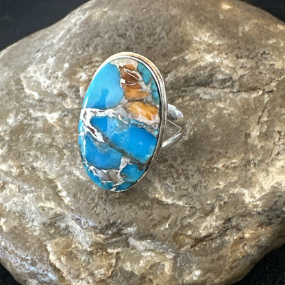 Blue Turquoise Spiny Oyster Southwestern Sterling Silver Ring Size 7 18443