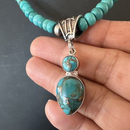 Blue Mohave Turquoise Cluster Pendant Navajo Sterling Silver Necklace 20" 19720