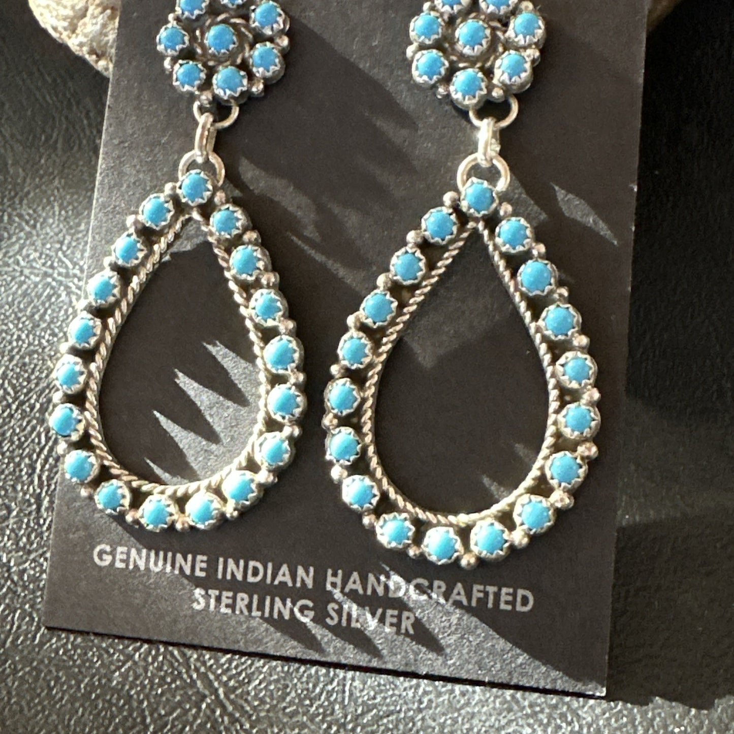 Zuni Petite Point Turquoise Cluster Earrings Sterling Silver Handmade 19772