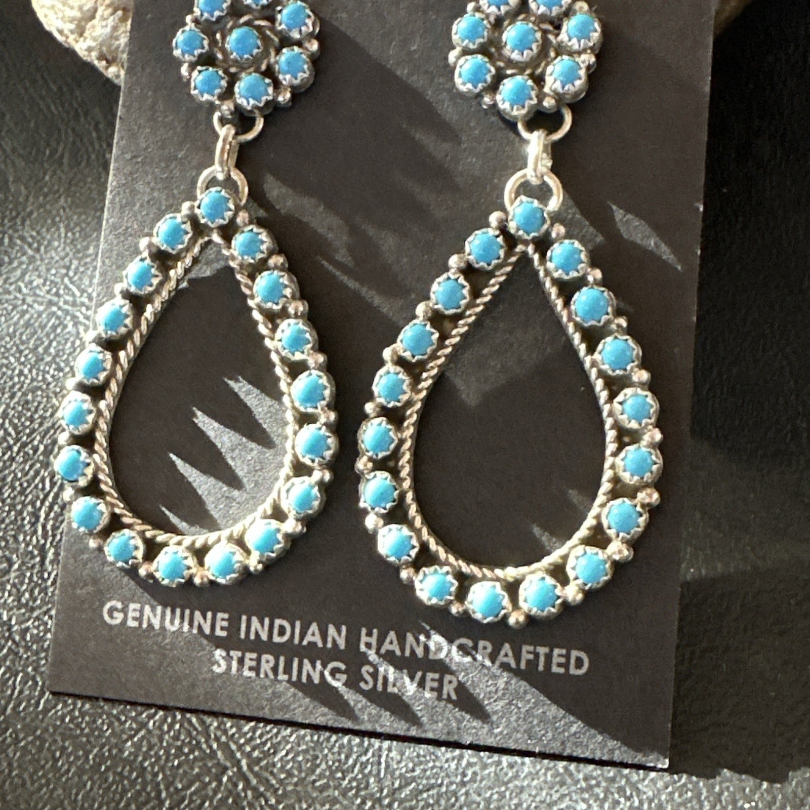 Zuni Petite Point Turquoise Cluster Earrings Sterling Silver Handmade 19772