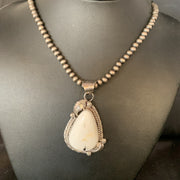Men's White Buffalo Turquoise Pendant Beads Necklace | Sterling Silver | Authentic Native American Handmade | 19306