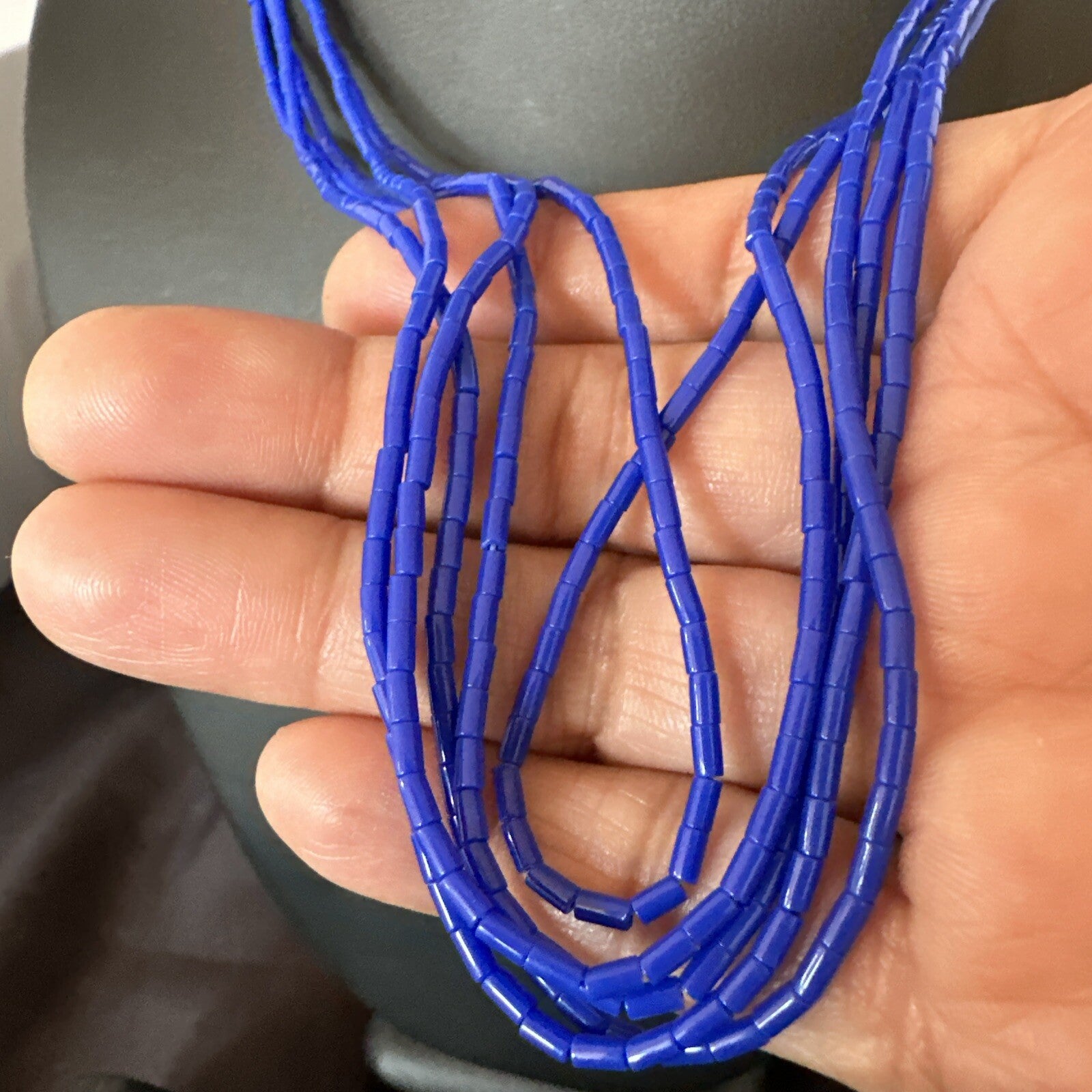Navajo Lapis 5S Sterling Silver Tube Heishi Bead Necklace 19” 18102