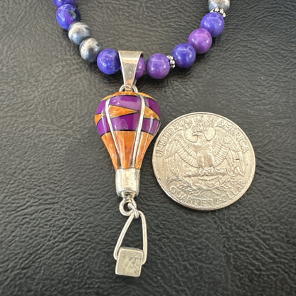 Balloon Orange Spiny Purple Pendant Navajo Sterling Silver Necklace 22" 18344