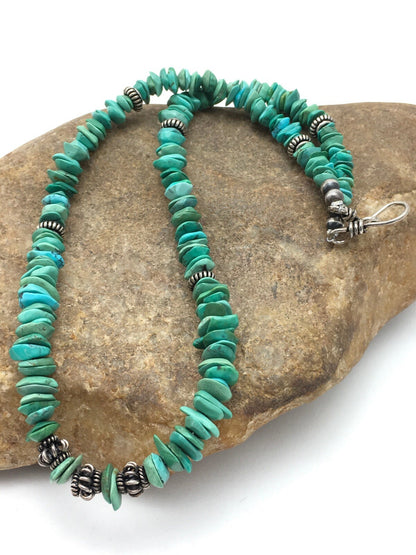Turquoise Navajo Sterling Silver Vintage Necklace 17" 04344