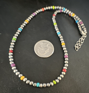 Multicolor 4mm Navajo Pearls 16"Necklace | Sterling Silver | Authentic Native American Handmade | 94316