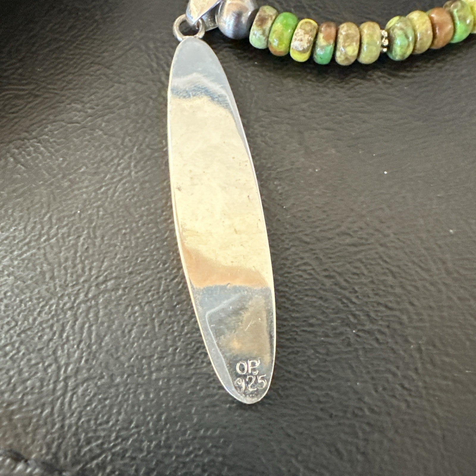 Womens Green Gaspeite Turquoise Opal Pendant Sterling Silver Necklace 19549