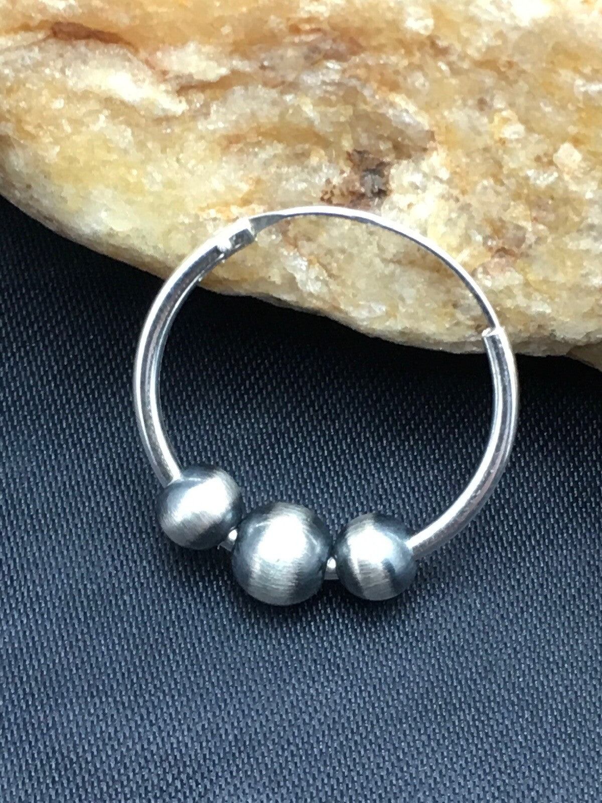 Native American Indian Hoop Sterling Silver Beads Earrings 3108