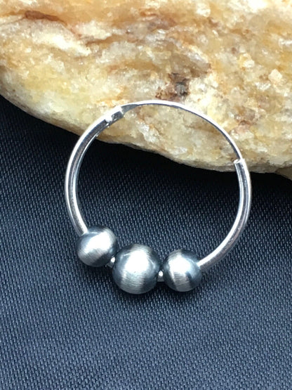 Native American Indian Hoop Sterling Silver Beads Earrings 3108
