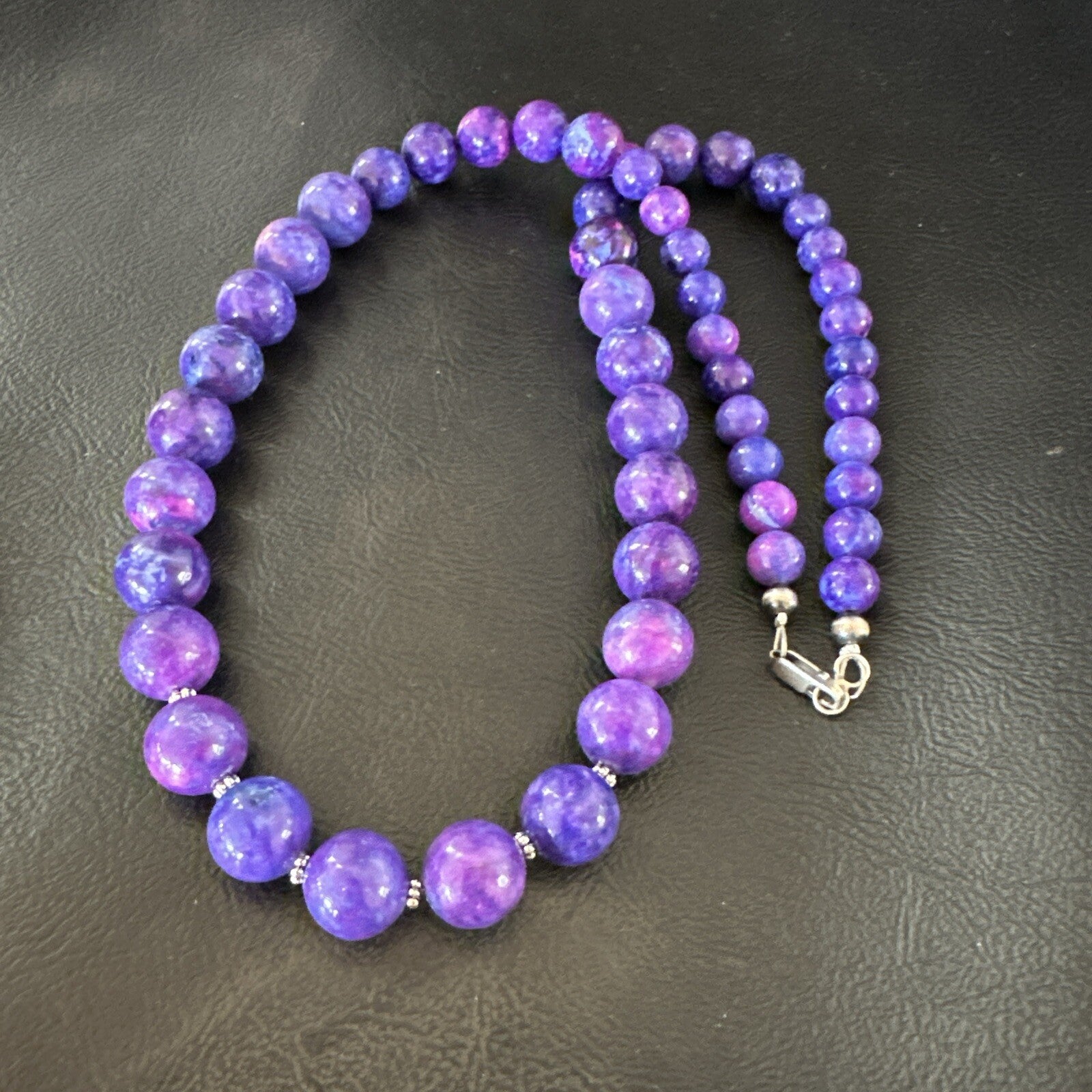 Royal  Purple Stone Graduated Bead Navajo Sterling Silver Necklace 21” 18076