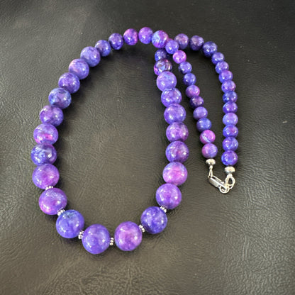Royal  Purple Stone Graduated Bead Navajo Sterling Silver Necklace 21” 18076