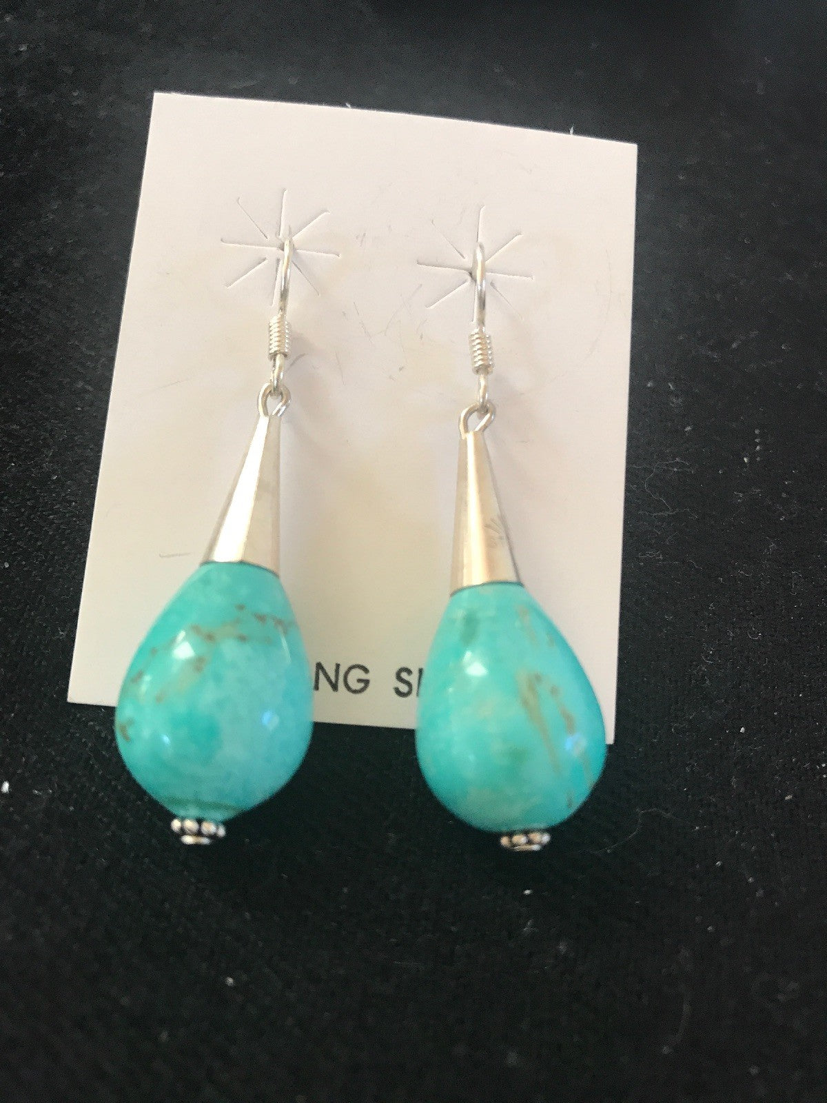 Navajo Sterling Silver Turquoise Bead Dangle Drop Earrings Gift 199