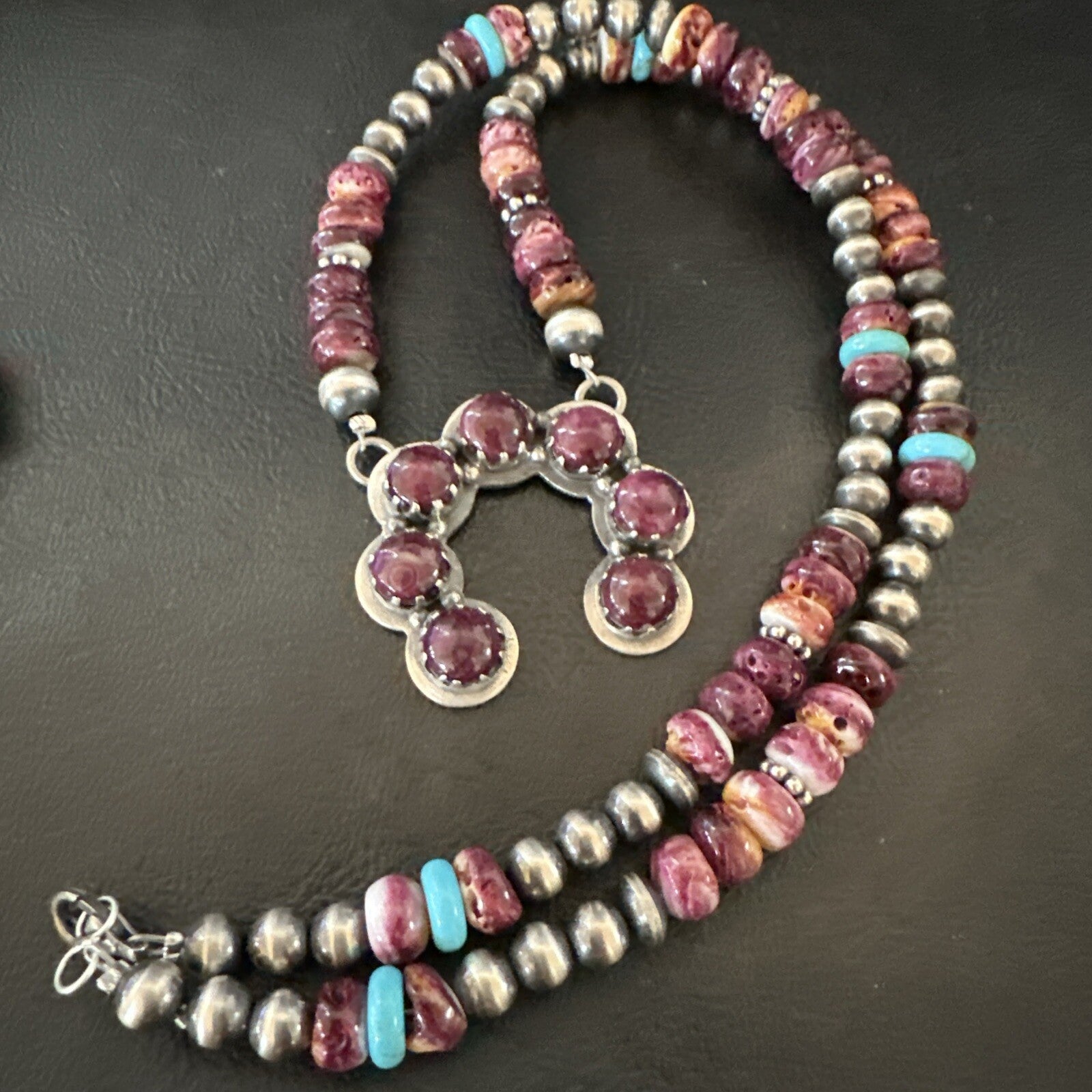 Purple Spiny Oyster Naja Pendant Turquoise Navajo Sterling Silver Necklace 18848
