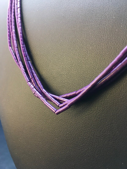 Purple Tube Heishi Stabilized 5 Strand Navajo Sterling Silver Necklace 02505