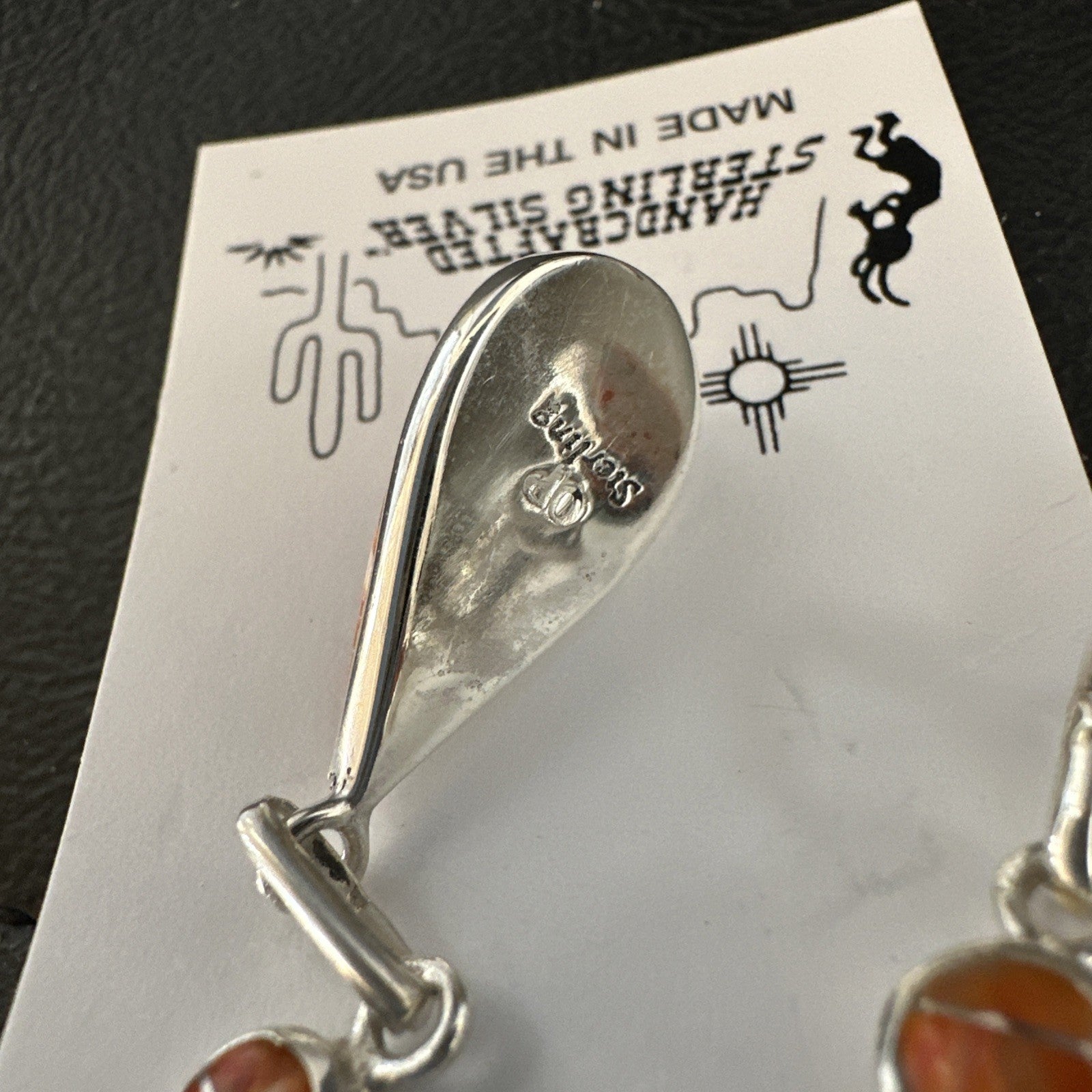 Womens Opal Spiny Oyster Inlay Navajo Sterling Silver Dangle Earrings 19135