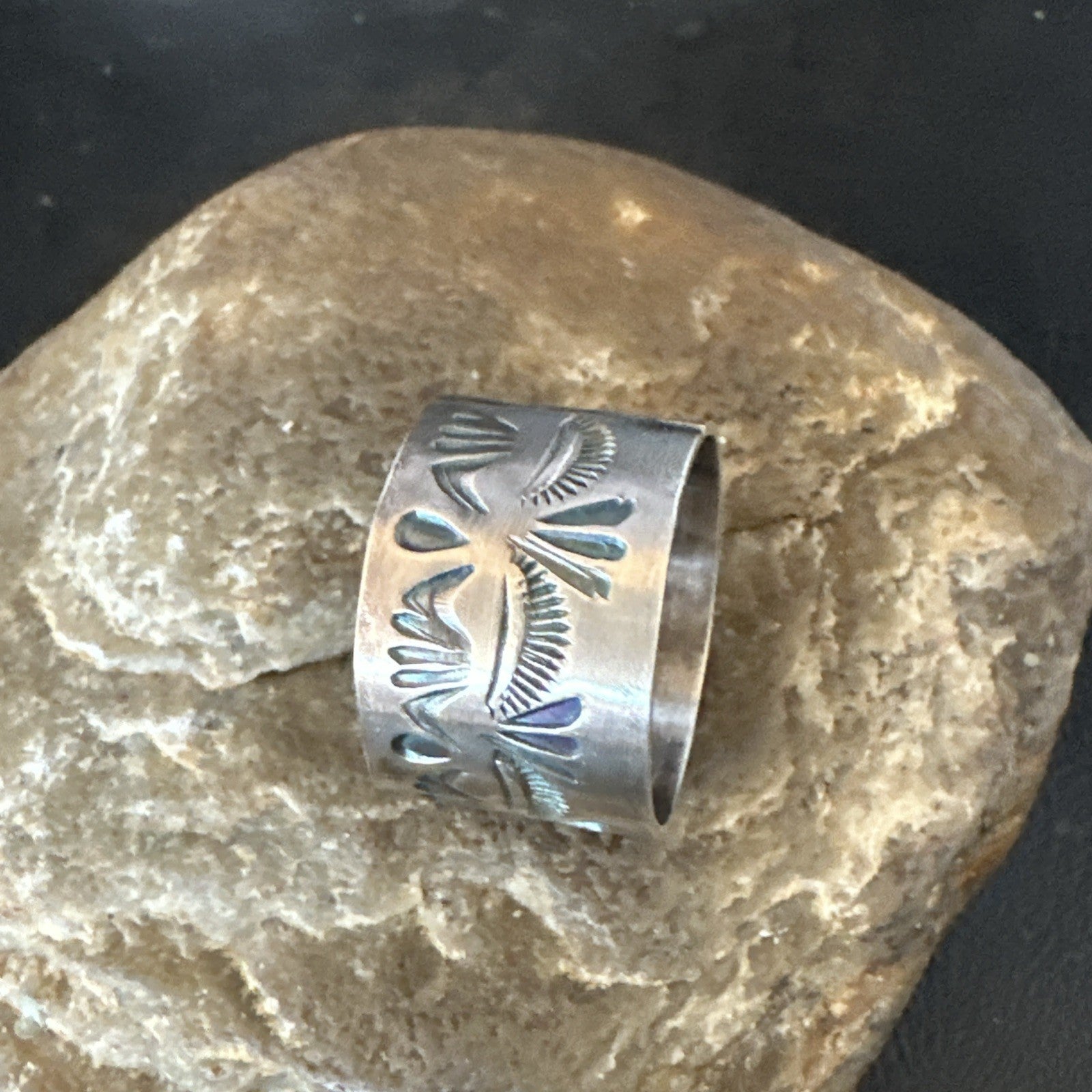 Mens Wedding Wide Band Navajo Stamped Sterling Silver Ring Size 12 19065