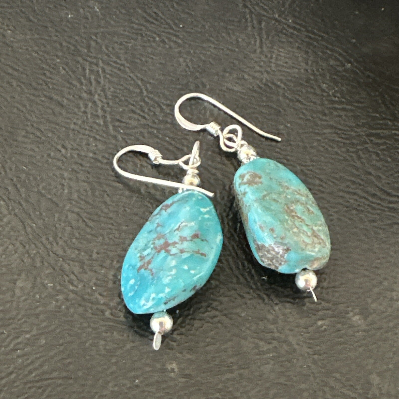 Blue Turquoise Nugget Sterling Silver Beads Earrings 1" 17867
