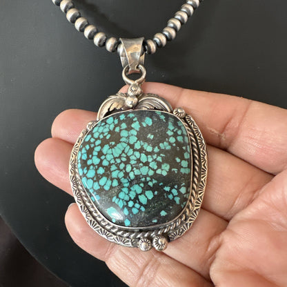 WoMens Navajo Sterling Silver Blue Spiderweb Turquoise Necklace Pendant 19297