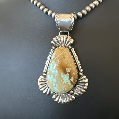 XL WoMens Royston Turquoise Pendant Navajo Pearls Sterling Silver Necklace 18748