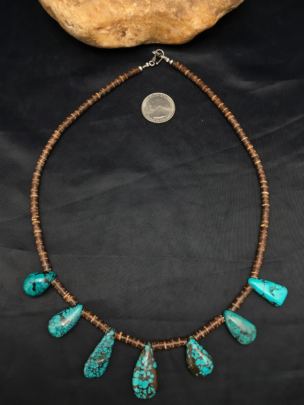 Spiderweb Turquoise & Bone Bead Navajo Pearls Sterling Silver Necklace 20" 4100