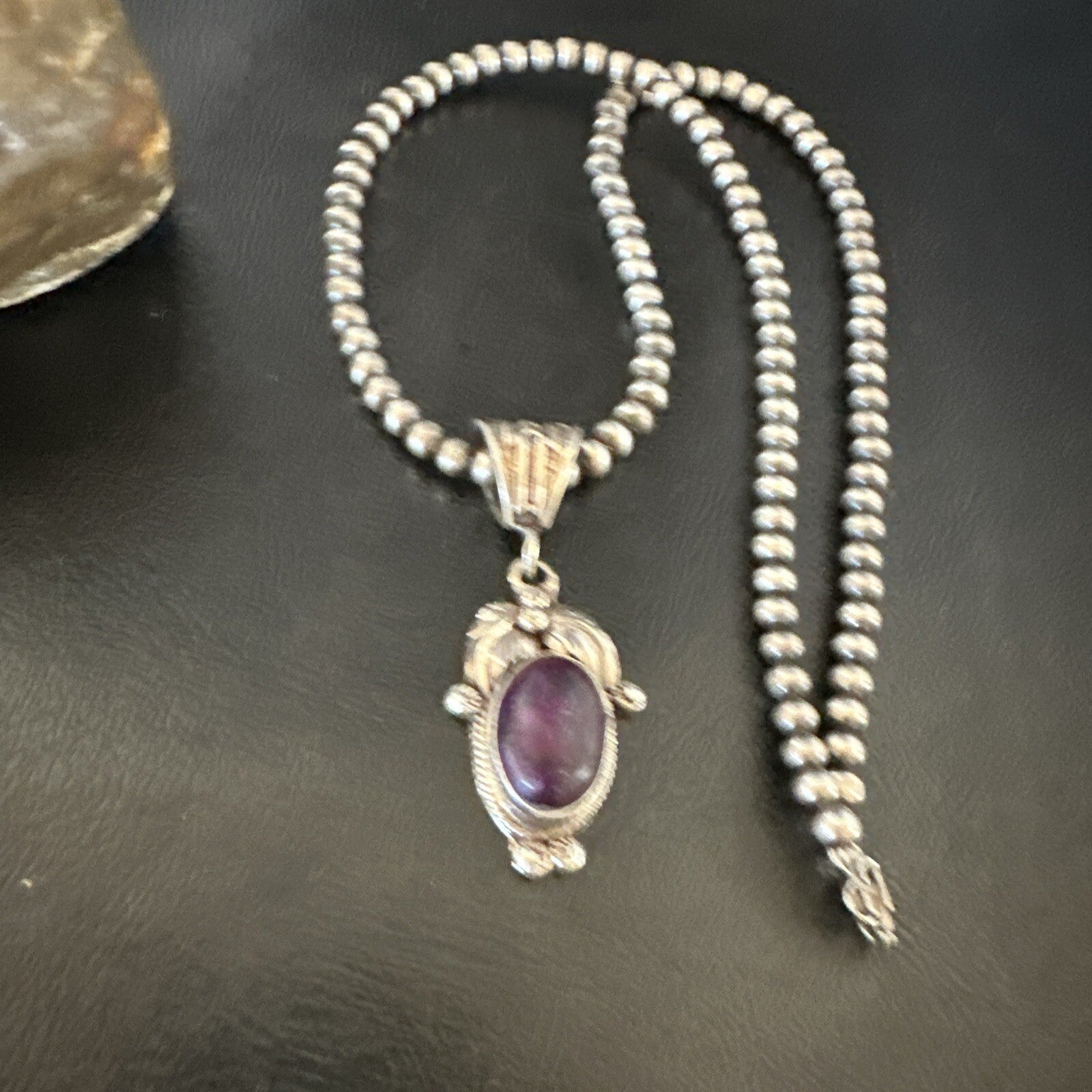 Purple Stone Pendant Navajo Pearls Sterling Silver Necklace 20” 18180