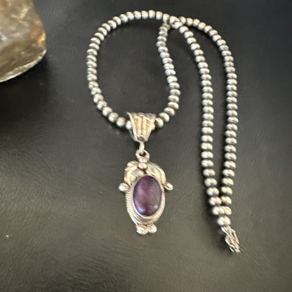 Purple Stone Pendant Navajo Pearls Sterling Silver Necklace 20” 18180