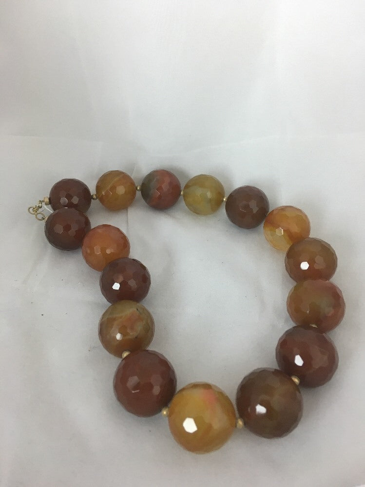 Huge Bold Faceted 24 mm Carnelian Gold Filled Beads Necklace 03693