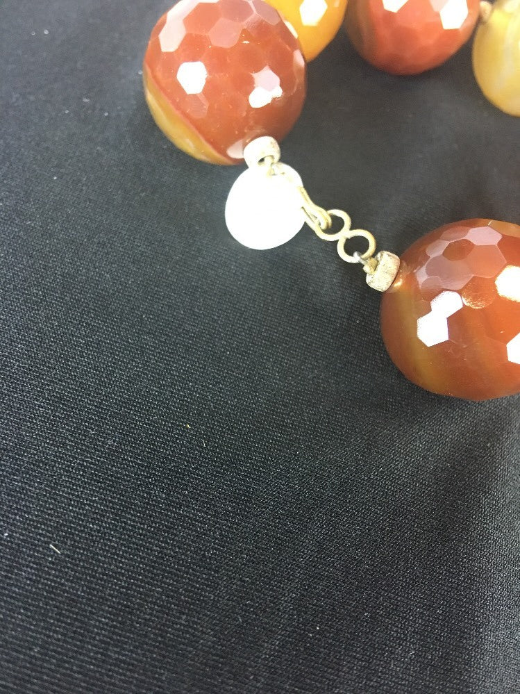 Huge Bold Faceted 24 mm Carnelian Gold Filled Beads Necklace 03693