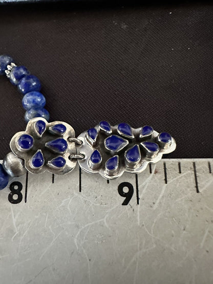 Mens Womens Blue Lapis Navajo Sterling Silver Cluster Pendant Necklace 21”18340