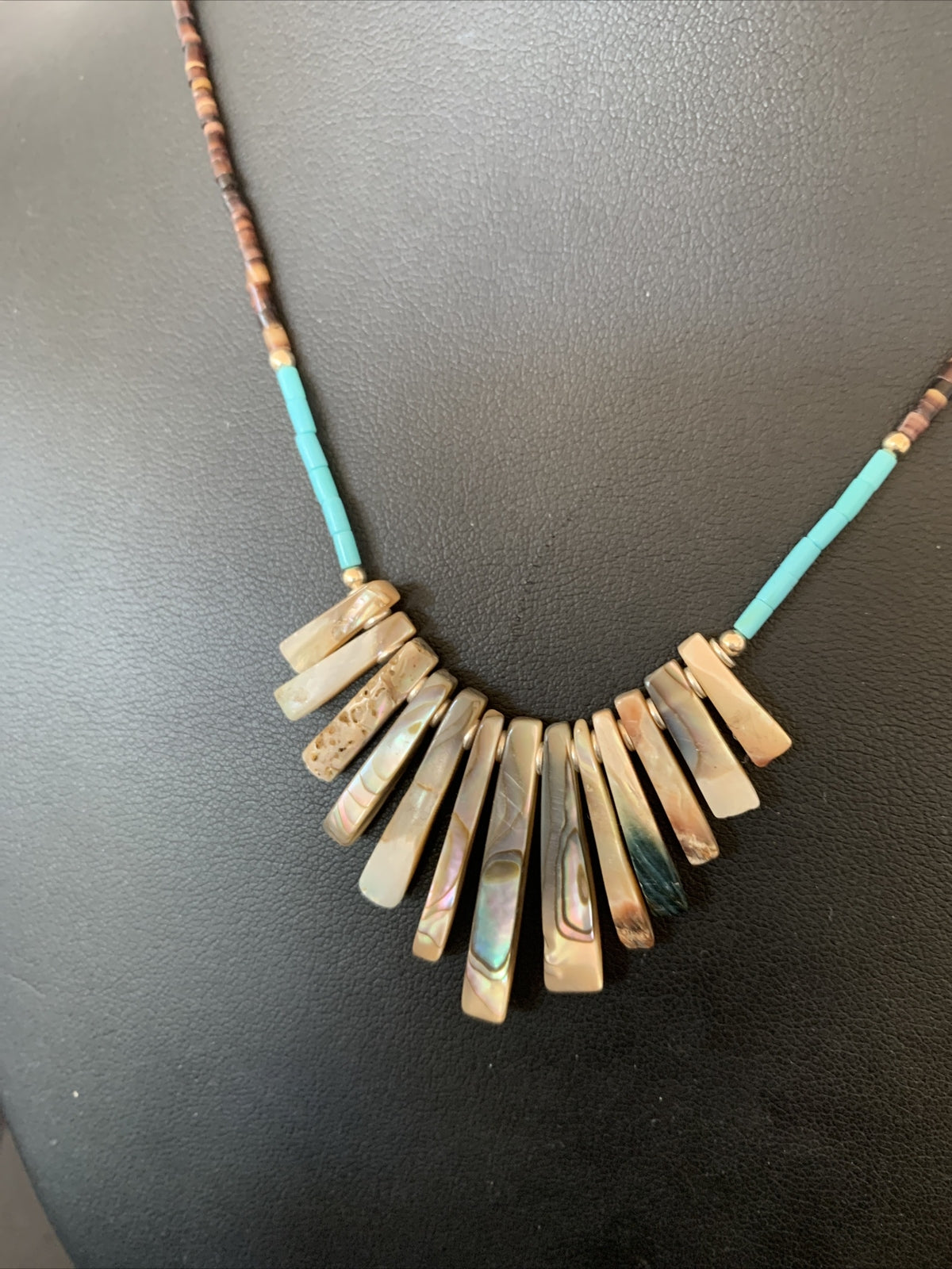 Blue Turquoise & Pava Shell Heishi Navajo Sterling Silver Necklace 01689