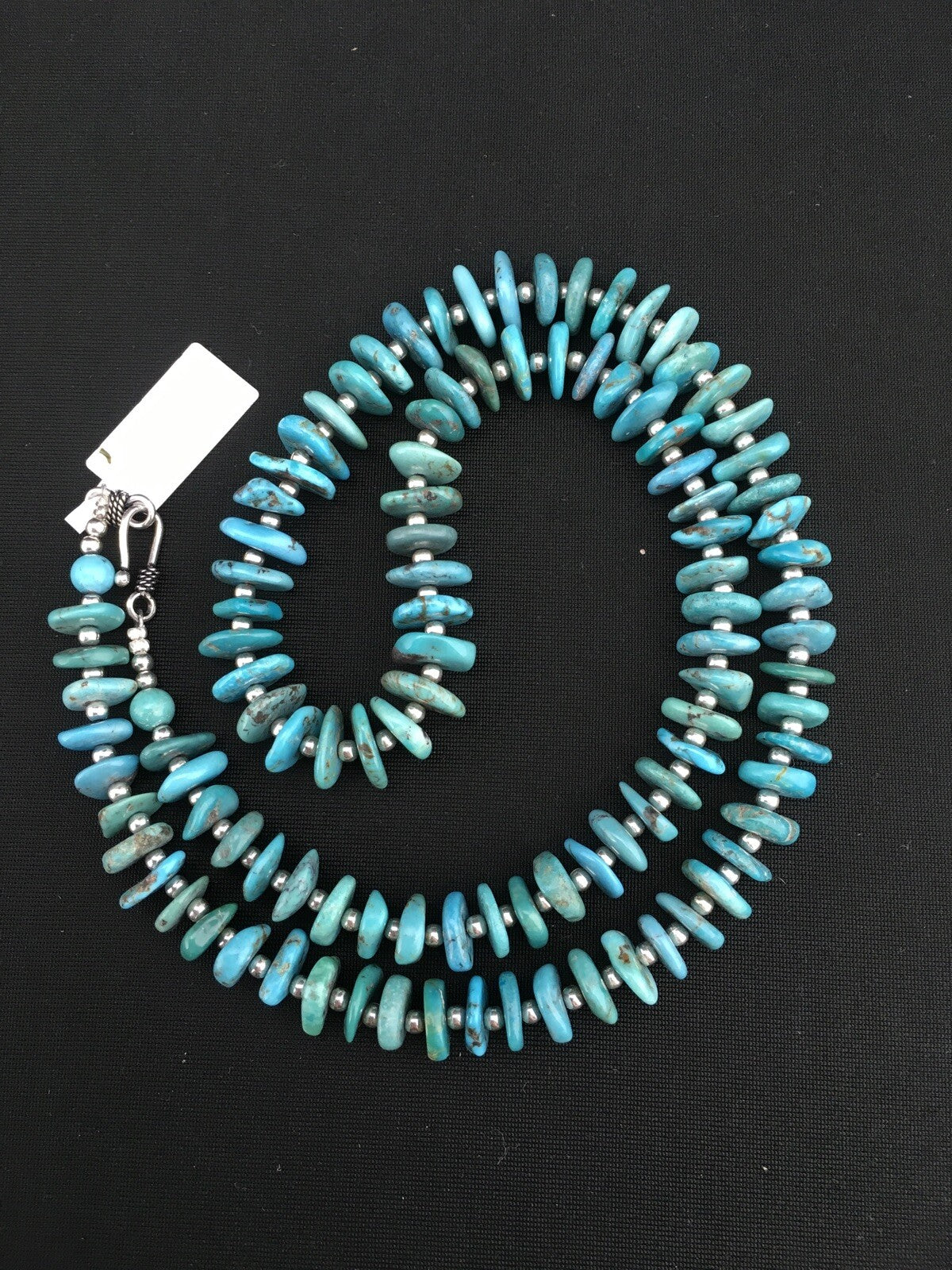 Blue Turquoise Graduated Navajo Pearls Sterling Silver Necklace 23" 01348
