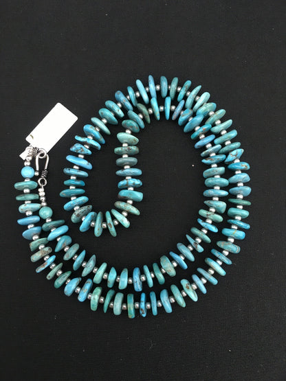 Blue Turquoise Graduated Navajo Pearls Sterling Silver Necklace 23" 01348